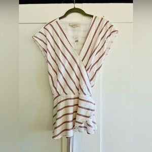 LOFT Cream and Red V-Neck Top